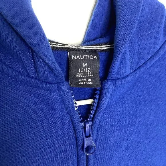 Nautica Blue Zip Front Hooded Sweatshirt Medium 10/12 - Picture 5 of 6